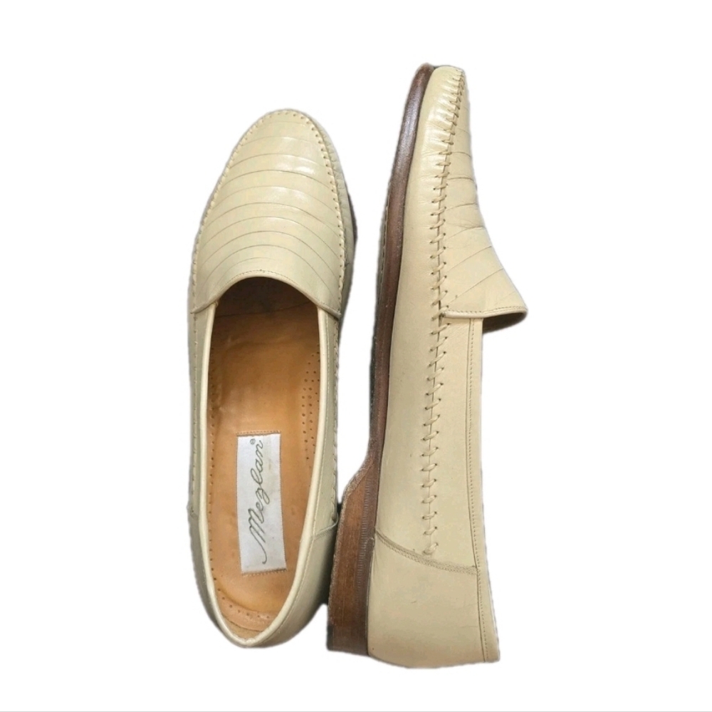 Vtg Mezlan Men Shoes US 11 M Loafers Slip On Beige Calf Skin Leather Made Spain - Picture 4 of 14